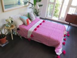 Moroccan Pompom Blanket - Warm Blanket Pom Tassel Throw Super Soft Woven Cozy Throw Blanket Cotton - thumbnail 2