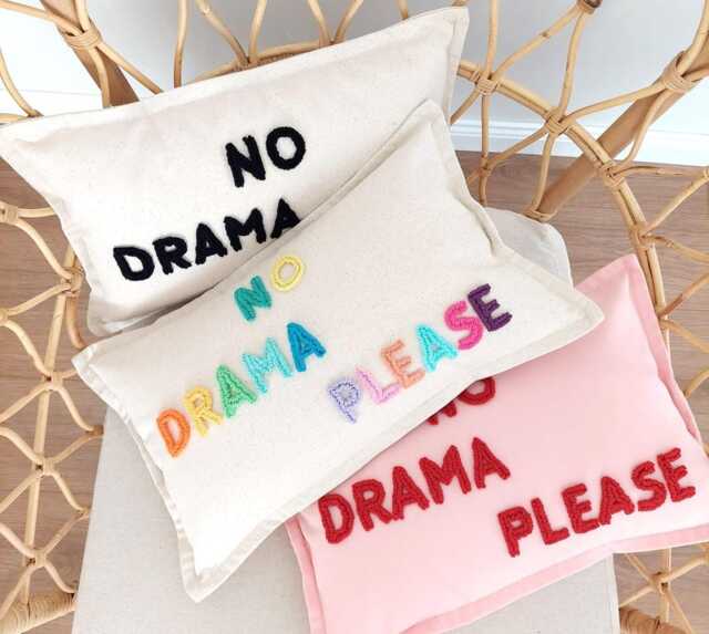No Drama Please Embroidered Linen Pillow Cover Boho Home Decor - image 1