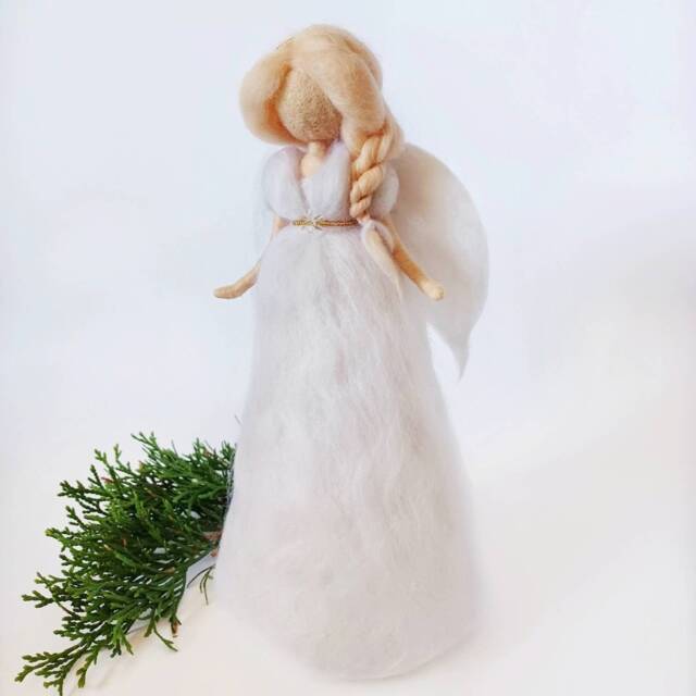 Christmas Angel Tree Topper Gold Needle Felted Doll Wool Xmas Ornament Waldorf Felt Gift - image 1