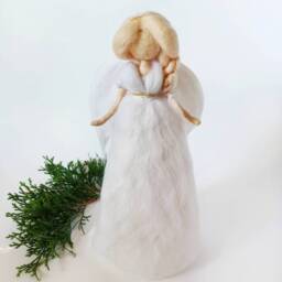 Christmas Angel Tree Topper Gold Needle Felted Doll Wool Xmas Ornament Waldorf Felt Gift - thumbnail 2