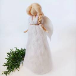 Christmas Angel Tree Topper Gold Needle Felted Doll Wool Xmas Ornament Waldorf Felt Gift - thumbnail 4