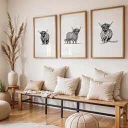 Highland Cow Line Art Prints, Decor, Gifts, Cow Line Art, Art, Set Of Three - thumbnail 2