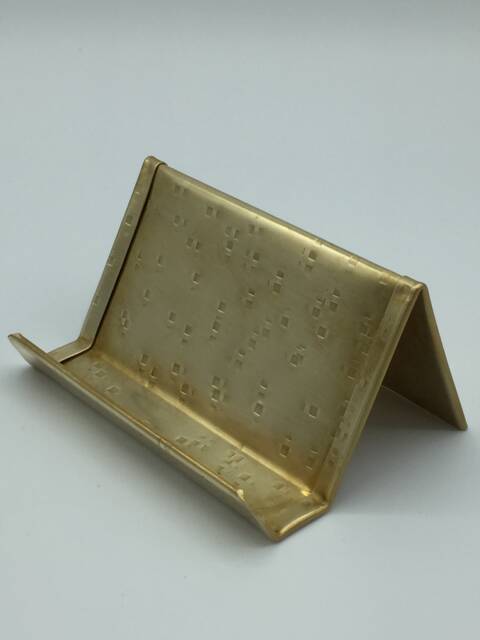 Hammered Brass Business Card Holder Modern Desk Decor - image 1