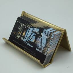 Hammered Brass Business Card Holder Modern Desk Decor - thumbnail 2