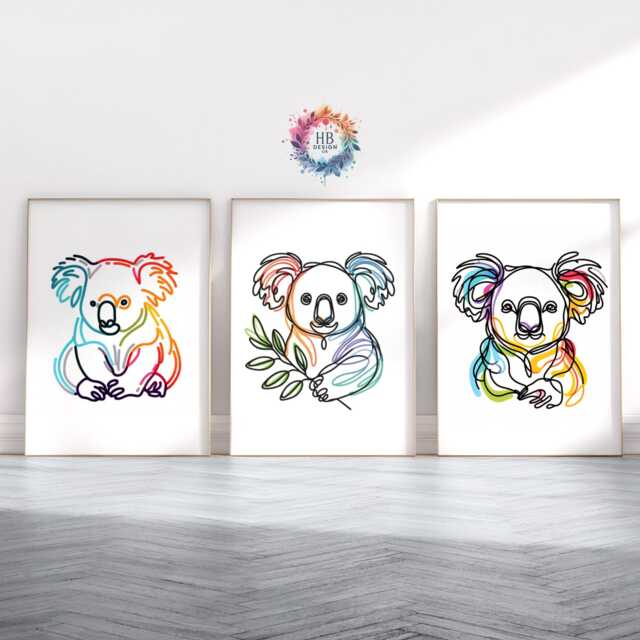 Koala Line Art Prints - Koalas Wall - Bear Pictures Animal Print Drawing Artwork Decor Picture Abstract - image 1