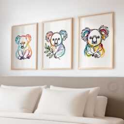 Koala Line Art Prints - Koalas Wall - Bear Pictures Animal Print Drawing Artwork Decor Picture Abstract - thumbnail 2