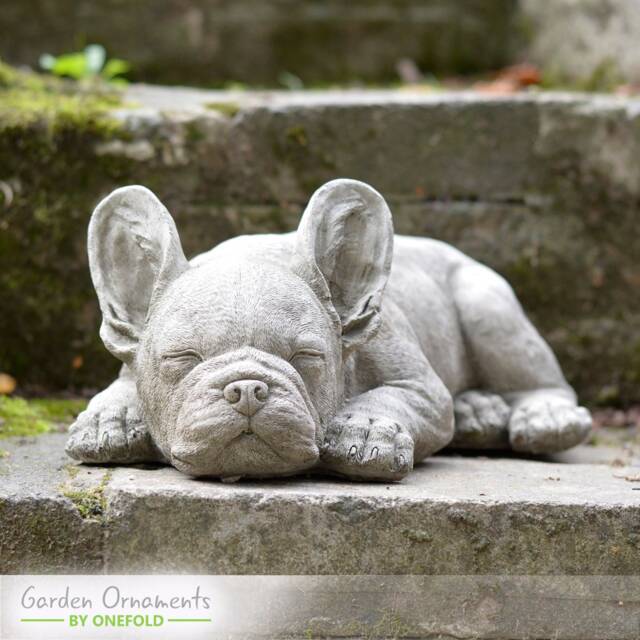 Handcrafted Sleeping French Bulldog Garden Statue - Weatherproof Stone Puppy - image 1