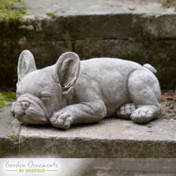 Handcrafted Sleeping French Bulldog Garden Statue - Weatherproof Stone Puppy - thumbnail 3
