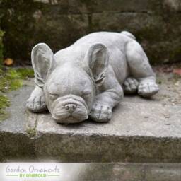 Handcrafted Sleeping French Bulldog Garden Statue - Weatherproof Stone Puppy - thumbnail 2