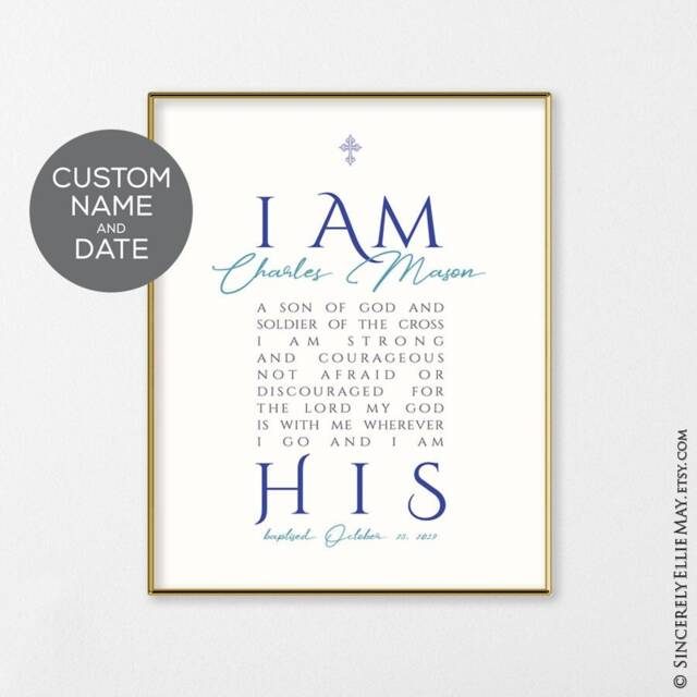 Boy Baptism Gift - I Am His, Wall Art Sign Printable Personalized Name & Date, Great As Custom For Your Teen, Nursery Or Baby 40274 - image 1