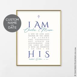 Boy Baptism Gift - I Am His, Wall Art Sign Printable Personalized Name & Date, Great As Custom For Your Teen, Nursery Or Baby 40274 - thumbnail 1