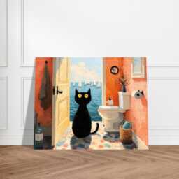 Matisse Inspired Black Cat Fine Art Print, Restroom Art. Feline Illustration, Beach House Print - thumbnail 4