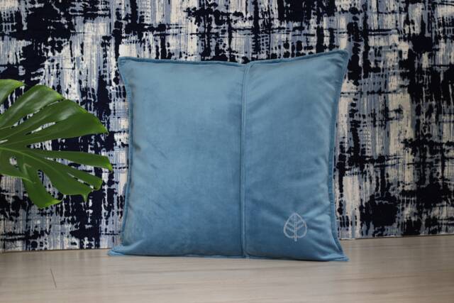 Luxury Velvet Throw Pillow - Soft Decorative Cushion With Elegant Leaf Embroidery - 20x20 Inch Blue Cover Insert - image 1