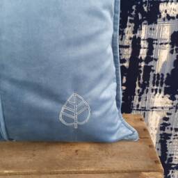 Luxury Velvet Throw Pillow - Soft Decorative Cushion With Elegant Leaf Embroidery - 20x20 Inch Blue Cover Insert - thumbnail 3