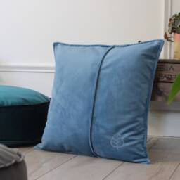 Luxury Velvet Throw Pillow - Soft Decorative Cushion With Elegant Leaf Embroidery - 20x20 Inch Blue Cover Insert - thumbnail 2