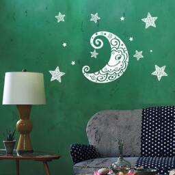 Wall Vinyl Decal Moon & Stars Night Sky Ethnic Sketch Style Drawing Astronomy Modern Home Decor - #1188Dz - thumbnail 2