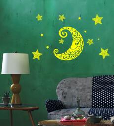 Wall Vinyl Decal Moon & Stars Night Sky Ethnic Sketch Style Drawing Astronomy Modern Home Decor - #1188Dz - thumbnail 1