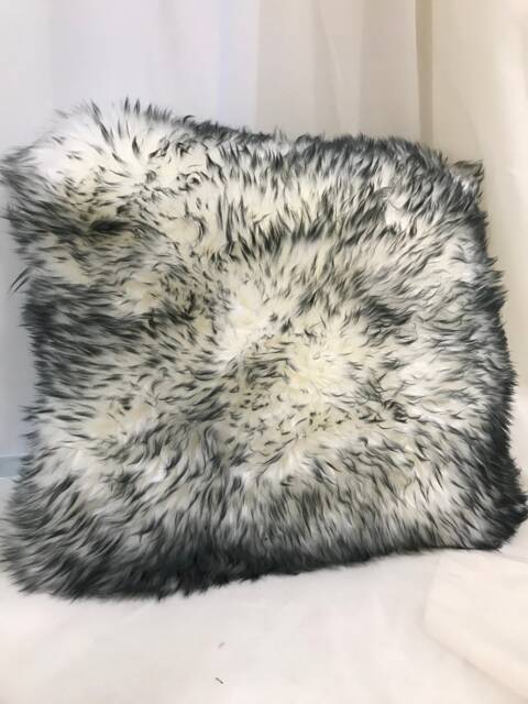 Ivory/Charcoal Sheepskin Fur Pillow W Black Velvet - image 1