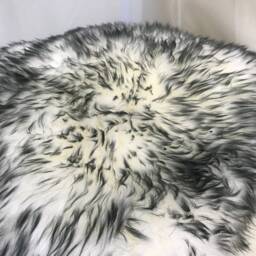 Ivory/Charcoal Sheepskin Fur Pillow W Black Velvet - thumbnail 4
