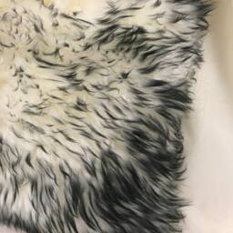Ivory/Charcoal Sheepskin Fur Pillow W Black Velvet - thumbnail 2