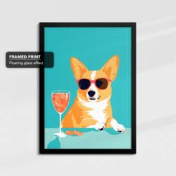 Vibrant Corgi Drinking With Glasses Painting Framed Poster Print & Canvas Wall Decor Art Bedroom Home Interior Dog Lover Gift Idea - thumbnail 2