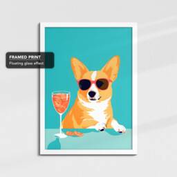 Vibrant Corgi Drinking With Glasses Painting Framed Poster Print & Canvas Wall Decor Art Bedroom Home Interior Dog Lover Gift Idea - thumbnail 3