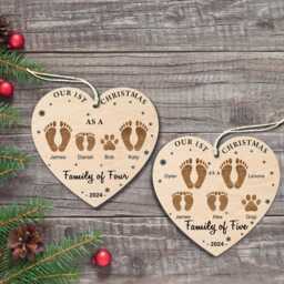 Our First Christmas As A Family Ornament, Custom Baby's Of Three Four Ornament - thumbnail 1