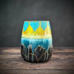 Dark Blue Bright Yellow Vase For Daffodils Nature Landscape Hand Painted On Glass Handmade Modern Home Gift Idea For Him - thumbnail 1