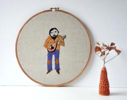 Brian's Symphony - The Mandolin Player Original Mixed Media Hoop Art - thumbnail 1