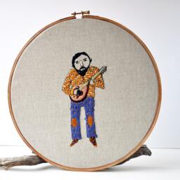 Brian's Symphony - The Mandolin Player Original Mixed Media Hoop Art - thumbnail 2