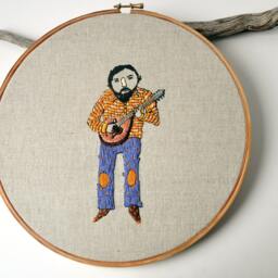 Brian's Symphony - The Mandolin Player Original Mixed Media Hoop Art - thumbnail 3
