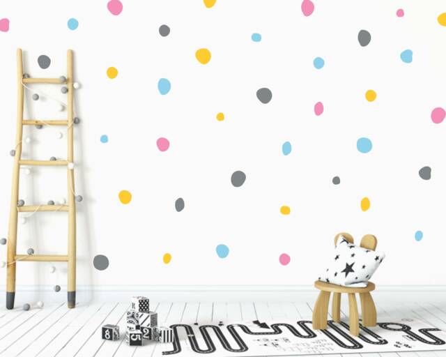 Hand Drawn Polka Dot Wall Stickers Kids Room Decor, 136 Fabric Decals - image 1