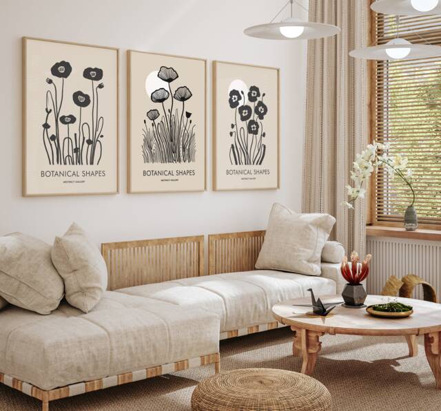 Neutral Wall Prints, Botanical Bedroom Line Art, Home Decor, Hand Drawn Plants, Set Of 3 Prints A2 A1 - image 1