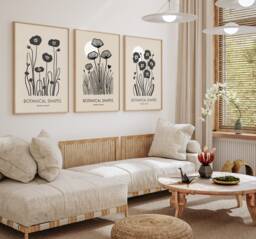 Neutral Wall Prints, Botanical Bedroom Line Art, Home Decor, Hand Drawn Plants, Set Of 3 Prints A2 A1 - thumbnail 1