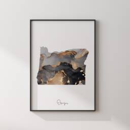 Oregon Map Black & Gold Wall Art Print Us State - Usa United States Of America - thumbnail 3