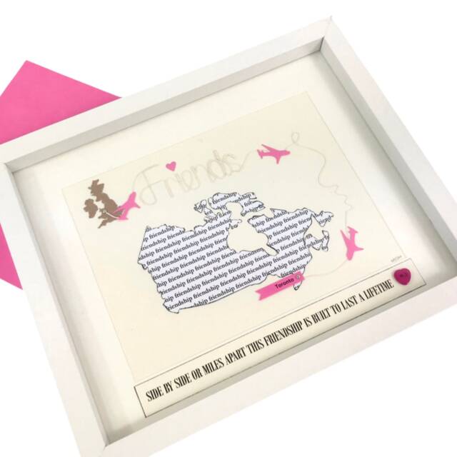 Map Print Custom Travel Map Artwork Friendship Gift For Best Friend Leaving Or Emigrating Location Personalised Pink - image 1