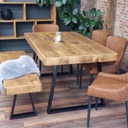 Boston Trapezium Dining Table Solid Wood - Industrial Tp Steel Legs Modern Rustic Interior Design Cozy Natural & Stylish - thumbnail 4