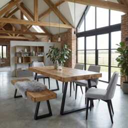 Boston Trapezium Dining Table Solid Wood - Industrial Tp Steel Legs Modern Rustic Interior Design Cozy Natural & Stylish
