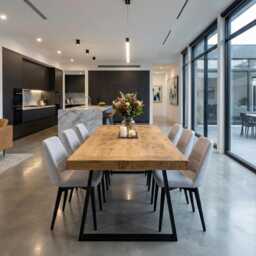 Boston Trapezium Dining Table Solid Wood - Industrial Tp Steel Legs Modern Rustic Interior Design Cozy Natural & Stylish - thumbnail 2