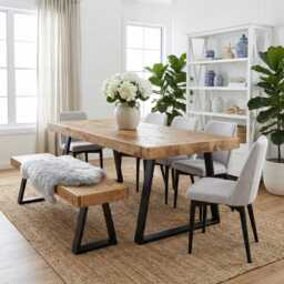 Boston Trapezium Dining Table Solid Wood - Industrial Tp Steel Legs Modern Rustic Interior Design Cozy Natural & Stylish - thumbnail 3