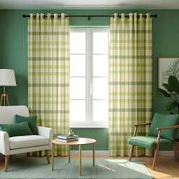 Green Gingham Plaid Curtains, Farmhouse Style Window Panels, Made To Measure Drapes For Kitchen, Living Room, Or Country Cottage Decor - thumbnail 1