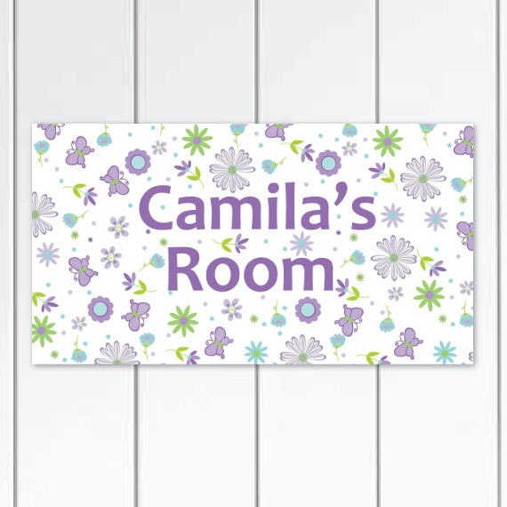 Butterfly Garden Party Purple Bedroom & Baby Nursery Kids Door Sign Wall Art - image 1