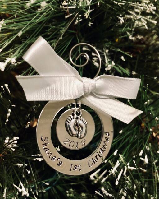 Personalized Baby's First Christmas Ornament, Baby Feet Charm