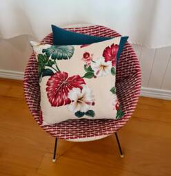 Red Monstera Tropical Barkcloth Cushion Cover - thumbnail 1