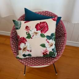 Red Monstera Tropical Barkcloth Cushion Cover - thumbnail 2