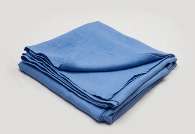 Blue Stonewashed Linen Flat Bed Sheet - 100% Top Simple Hem - image 1