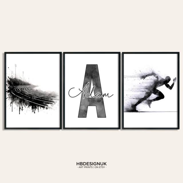 Athletics Poster Print Set - 3 Personalized Track & Field Posters - Custom Watercolour Art Painting Decor Sports Gifts Gift Artwork - image 1