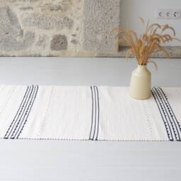 Medium White & Blue Rug, Bathroom Kitchen Bedroom Shower Washable Geometric Farmhouse Decor, Striped Rug - thumbnail 2