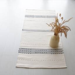 Medium White & Blue Rug, Bathroom Kitchen Bedroom Shower Washable Geometric Farmhouse Decor, Striped Rug - thumbnail 3