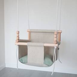 Toddler Swing Linen Baby Swing With Wooden Beads - thumbnail 2